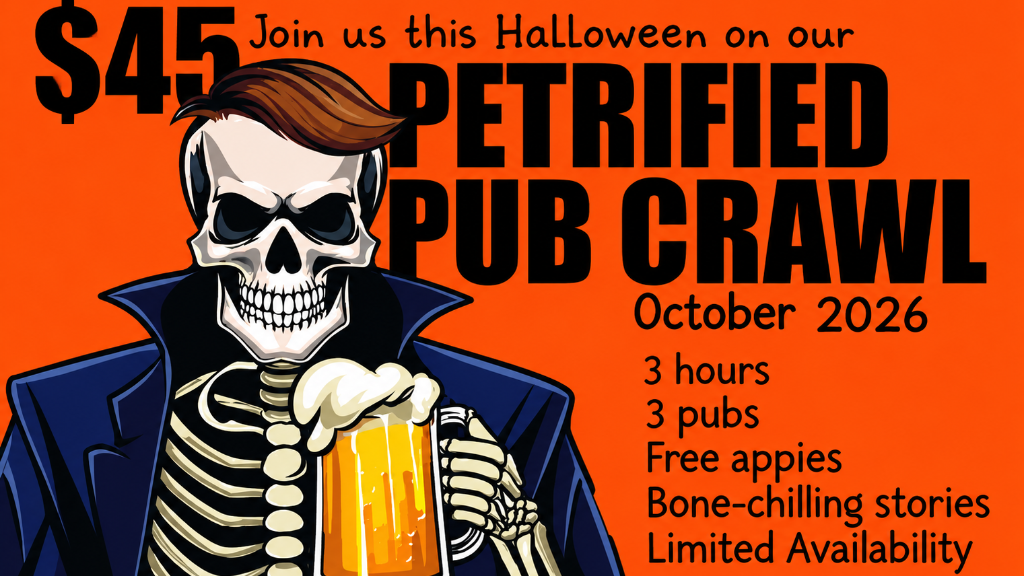 Cover flyer picture and text for Petrified Pub Crawl